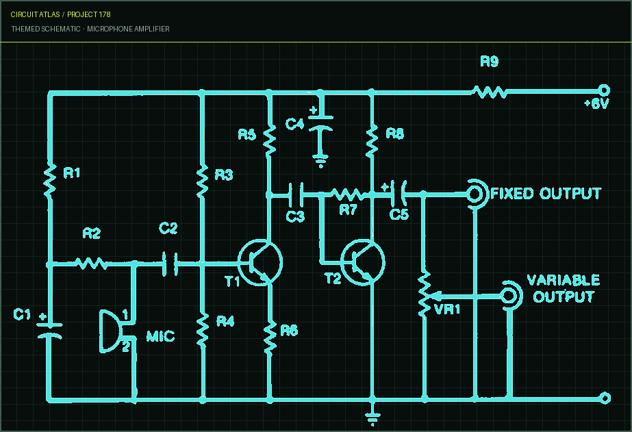 Circuit Atlas themed schematic for Microphone Amplifier