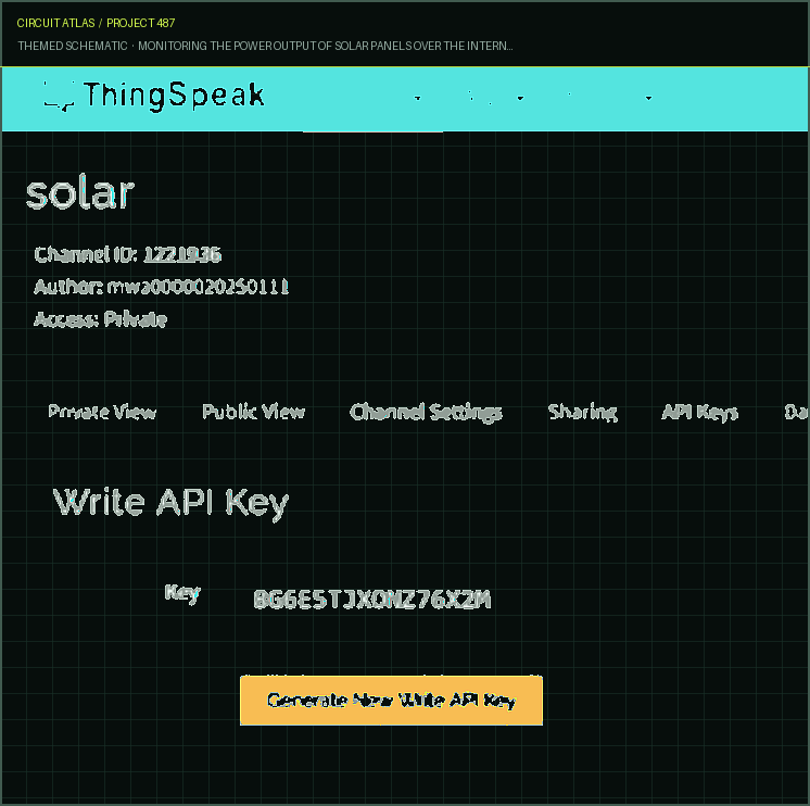 Circuit Atlas themed schematic for Monitoring the power output of solar panels over the Internet of Things using ESP32 and ThingSpeak