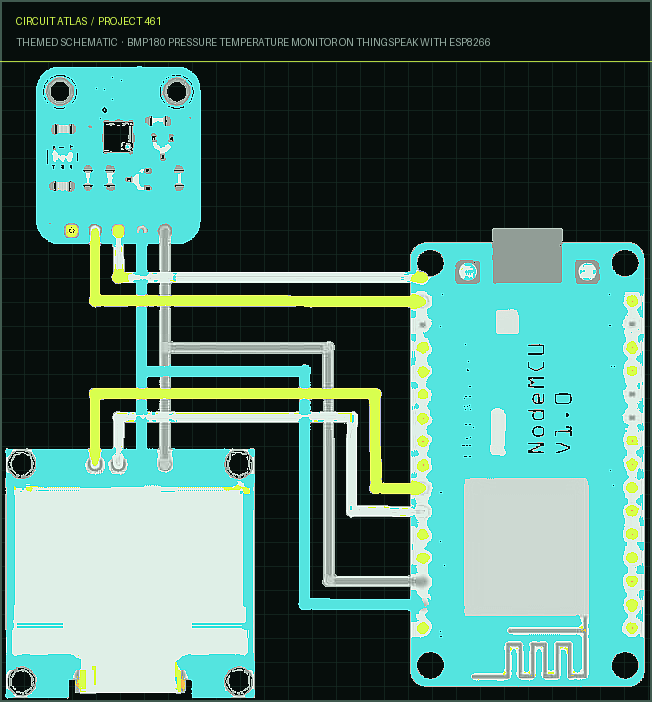 Circuit Atlas themed schematic for BMP180 Pressure Temperature Monitor on Thingspeak with ESP8266