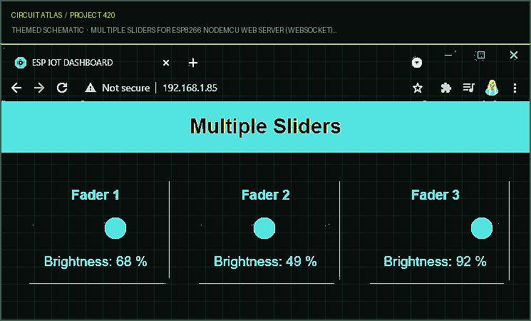 Circuit Atlas themed schematic for Multiple Sliders for ESP8266 NodeMCU Web Server (WebSocket): Control the brightness of LEDs (PWM)