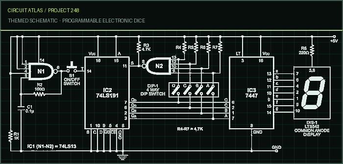 Circuit Atlas themed schematic for Programmable Electronic Dice