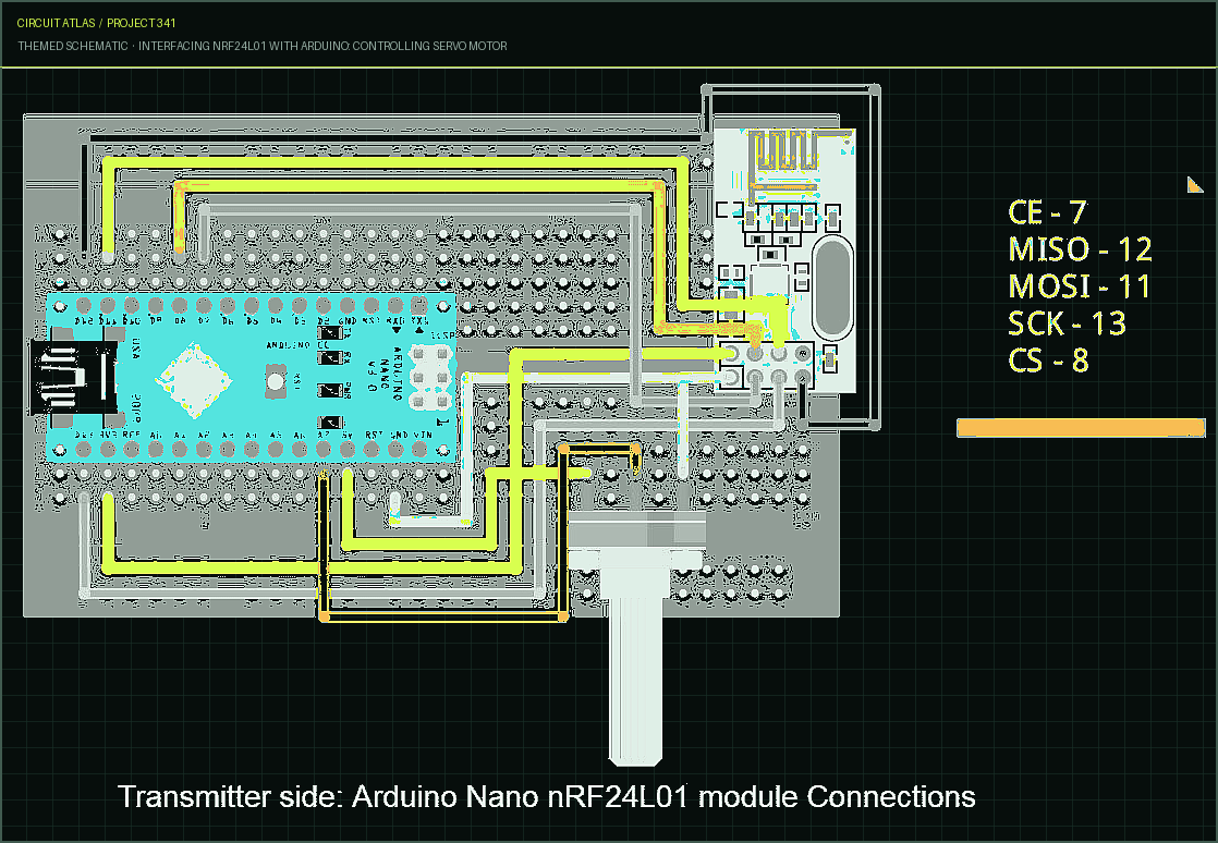 Circuit Atlas themed schematic for Interfacing nRF24L01 with Arduino: Controlling Servo Motor Circuit Atlas themed schematic for Interfacing nRF24L01 with Arduino: Controlling Servo Motor