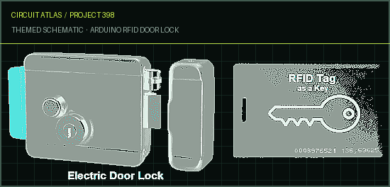Circuit Atlas themed schematic for Arduino RFID Door Lock