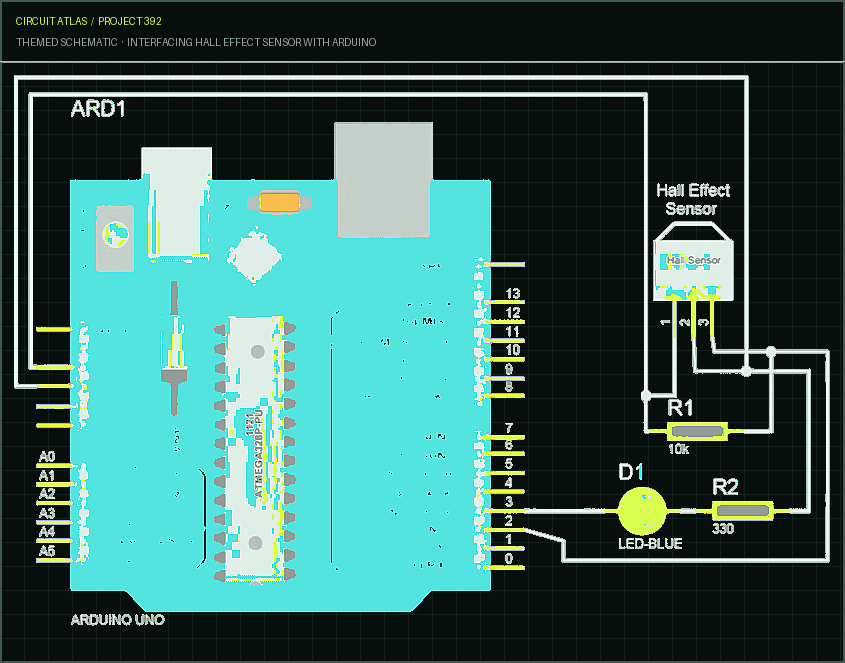Circuit Atlas themed schematic for Interfacing Hall Effect Sensor with Arduino Circuit Atlas themed schematic for Interfacing Hall Effect Sensor with Arduino