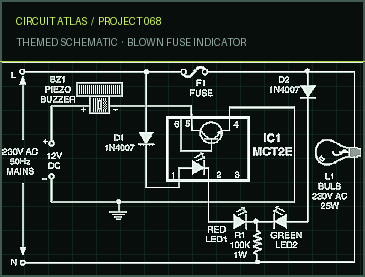Circuit Atlas themed schematic for Blown Fuse Indicator