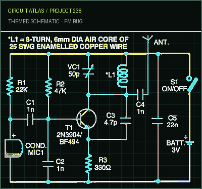 Circuit Atlas themed schematic for FM Bug Circuit Atlas themed schematic for FM Bug