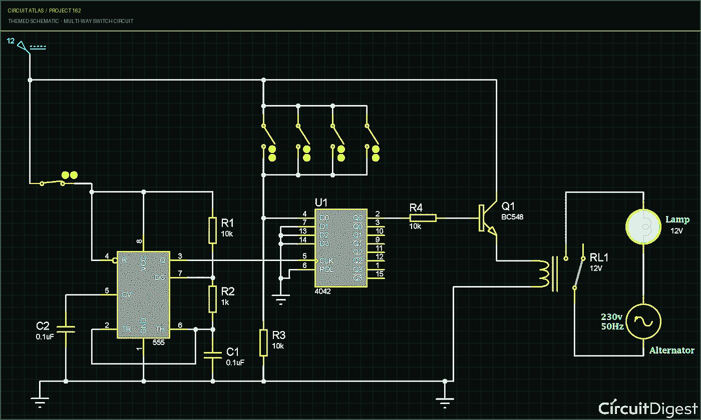 Circuit Atlas themed schematic for Multi-way Switch Circuit