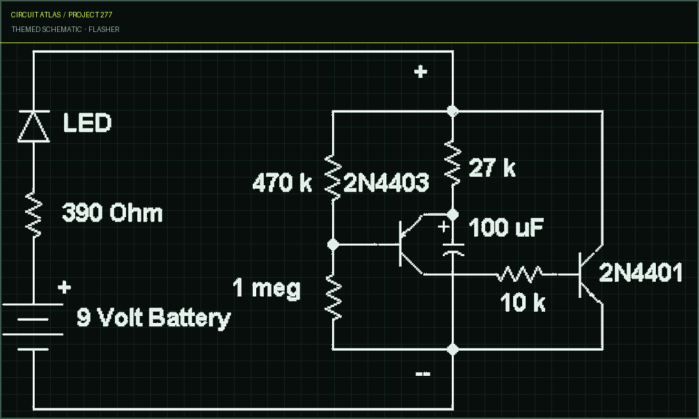 Circuit Atlas themed schematic for Flasher Circuit Atlas themed schematic for Flasher