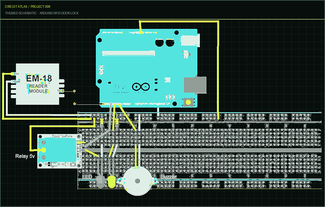 Circuit Atlas themed schematic for Arduino RFID Door Lock
