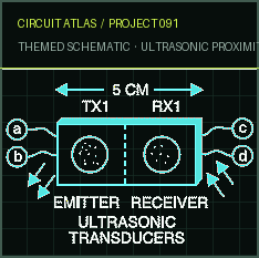 Circuit Atlas themed schematic for Ultrasonic Proximity Detector circuit