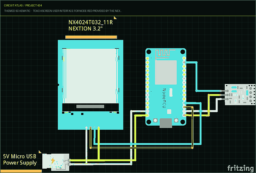 Circuit Atlas themed schematic for Touchscreen user interface for Node-RED provided by the Nextion Display with ESP8266