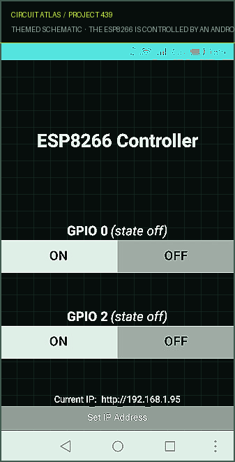 Circuit Atlas themed schematic for The ESP8266 is controlled by an Android app (MIT App Inventor)