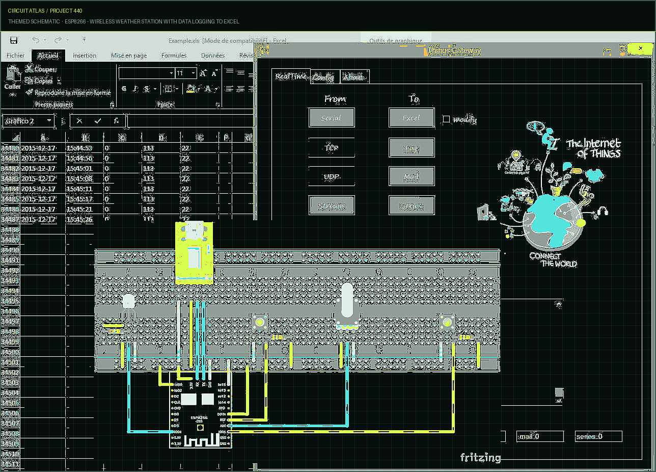 Circuit Atlas themed schematic for ESP8266 - Wireless Weather Station with Data Logging to Excel