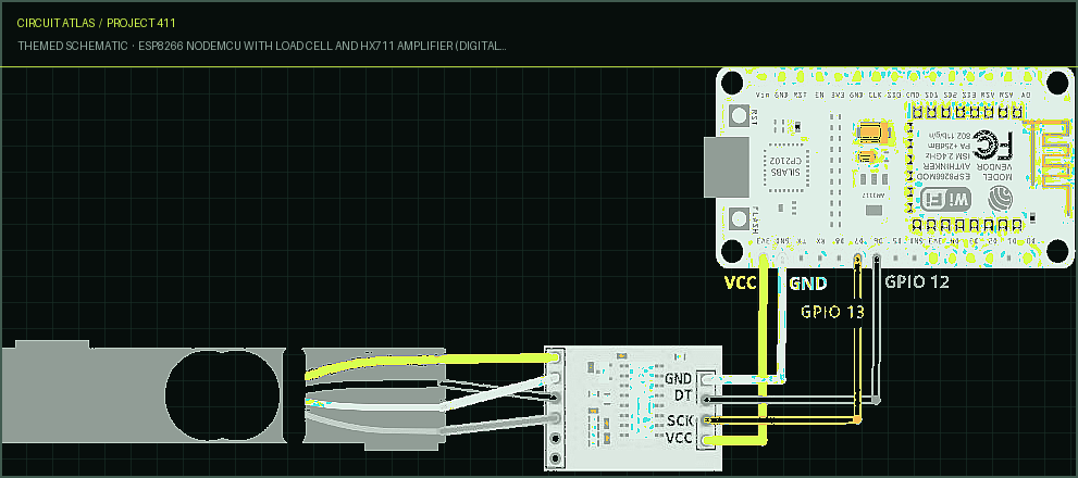 Circuit Atlas themed schematic for ESP8266 NodeMCU with Load Cell and HX711 Amplifier (Digital Scale)