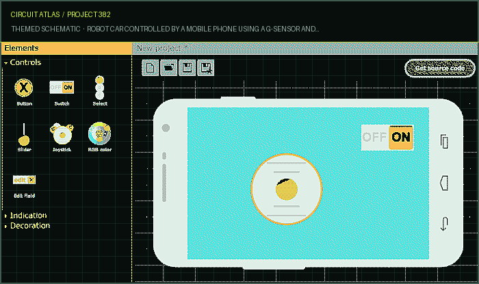 Circuit Atlas themed schematic for Robot Car controlled by a mobile phone using a G-Sensor and Arduino