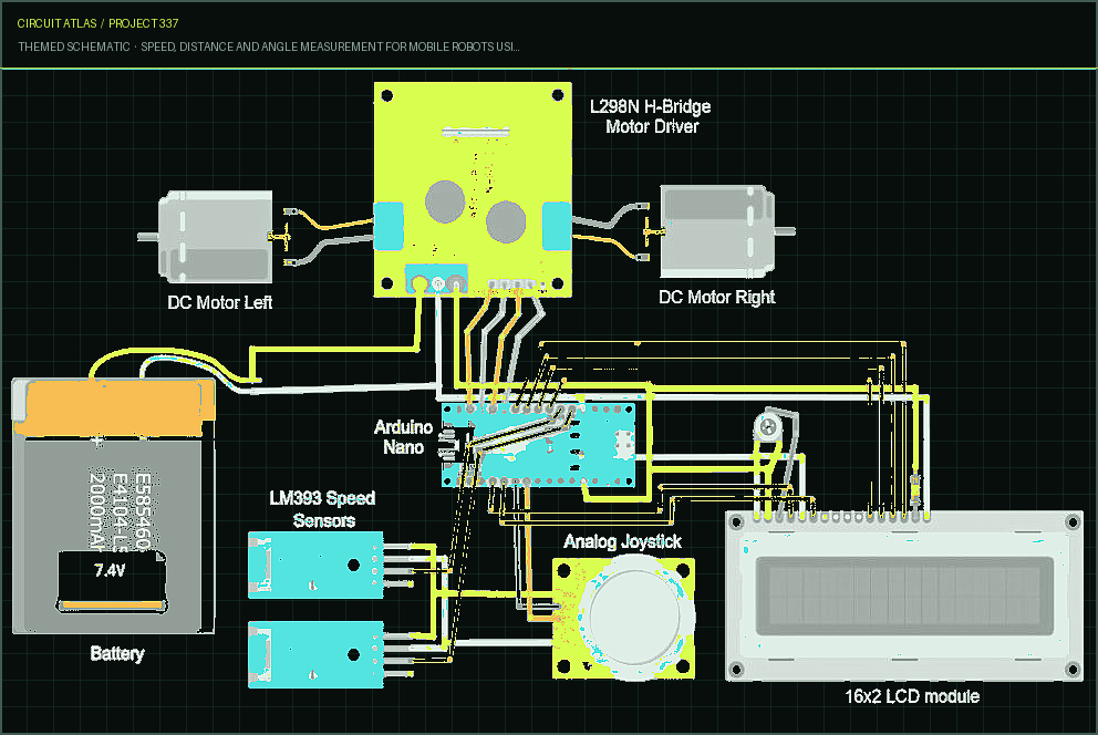 Circuit Atlas themed schematic for Speed, Distance and Angle Measurement for Mobile Robots using Arduino and LM393 Sensor (H206)