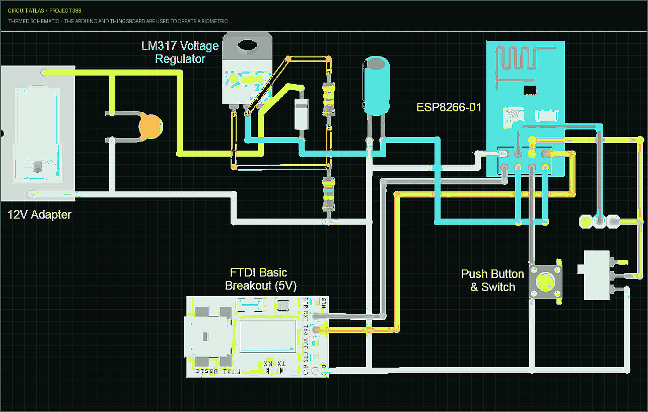 Circuit Atlas themed schematic for The Arduino and Thingsboard are used to create a biometric attendance system based on IoT