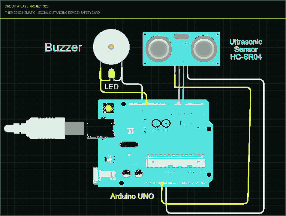 Circuit Atlas themed schematic for Social Distancing Device (Safety Card)