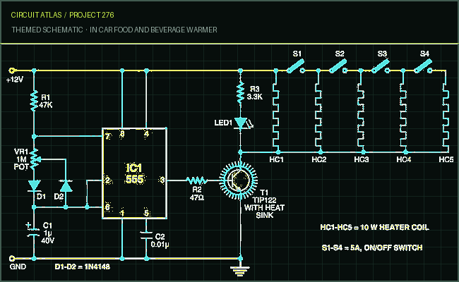 Circuit Atlas themed schematic for In Car Food and Beverage Warmer