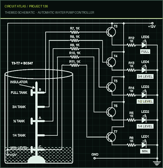 Circuit Atlas themed schematic for Automatic water pump controller Circuit Atlas themed schematic for Automatic water pump controller