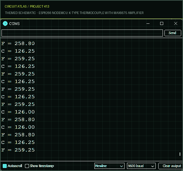 Circuit Atlas themed schematic for ESP8266 NodeMCU: K-Type Thermocouple with MAX6675 Amplifier Circuit Atlas themed schematic for ESP8266 NodeMCU: K-Type Thermocouple with MAX6675 Amplifier