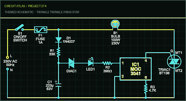 Circuit Atlas themed schematic for Twinkle Twinkle X’mas Star