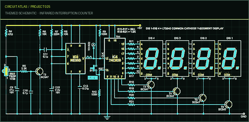 Circuit Atlas themed schematic for Infrared Interruption Counter