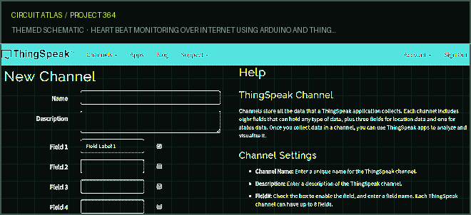 Circuit Atlas themed schematic for Heart Beat Monitoring over Internet using Arduino and ThingSpeak