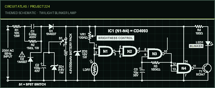 Circuit Atlas themed schematic for Twilight blinker lamp