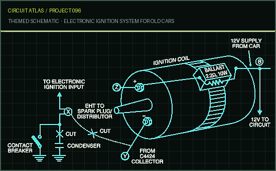 Circuit Atlas themed schematic for Electronic Ignition System for Old Cars