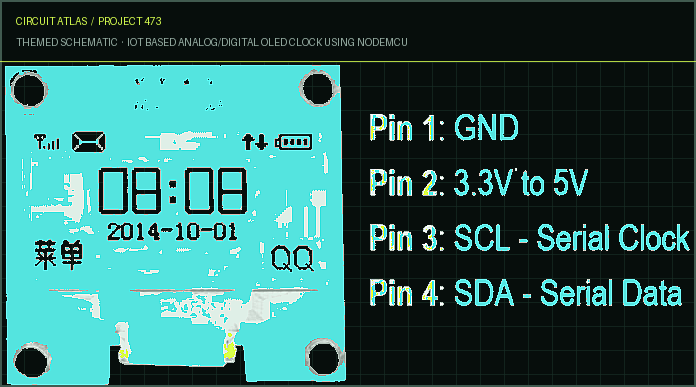 Circuit Atlas themed schematic for IoT Based Analog/Digital OLED Clock using NodeMCU